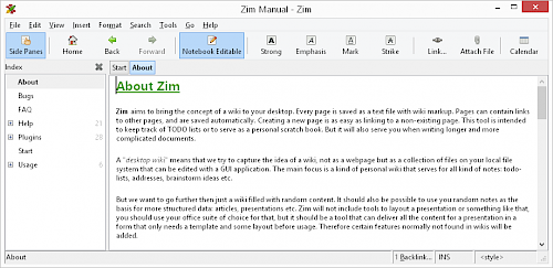 screenshot of Zim Desktop Wiki